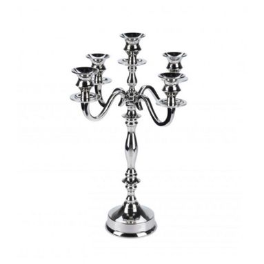 CANDELIERE A 5 POSTI H38CM ARGENTO IN ALLUMINIO