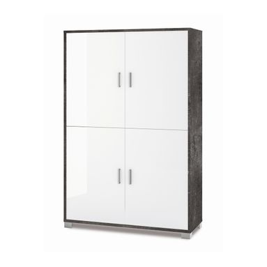 MOBILE 4 ANTE KIT 108X41XH161CM STRUTTURA OSSIDO NERO FRONTALE BIANCO LUCIDO