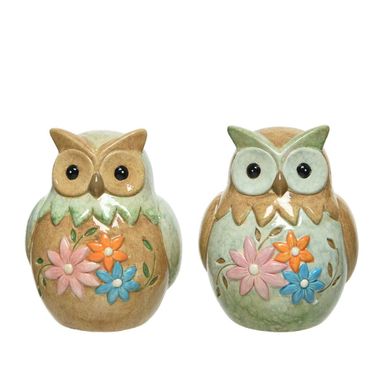 GUFO IN TERRACOTTA H11CM DECORATO CON FIORI