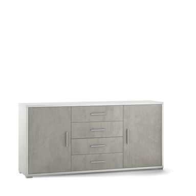MOBILE 2 ANTE 4 CASSETTI KIT 174X41XH84CM STRUTTURA OSSIDO BIANCO FRONTALE CEMENTO