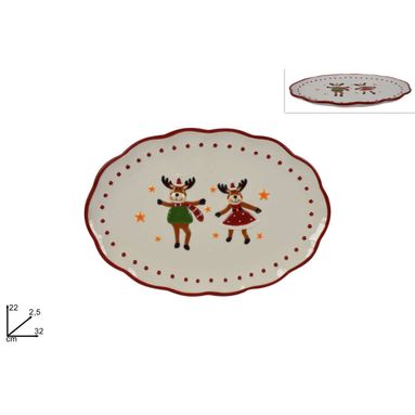 PIATTO OVALE NATALIZIO 32X22CM DECORO RENNE.