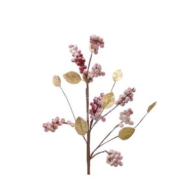 BACCHE CON FOGLIE DORATE GLITTERATE H80CM.