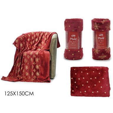 PLAID NATALIZIO 125X150CM ROSSO/ORO IN PILE.
