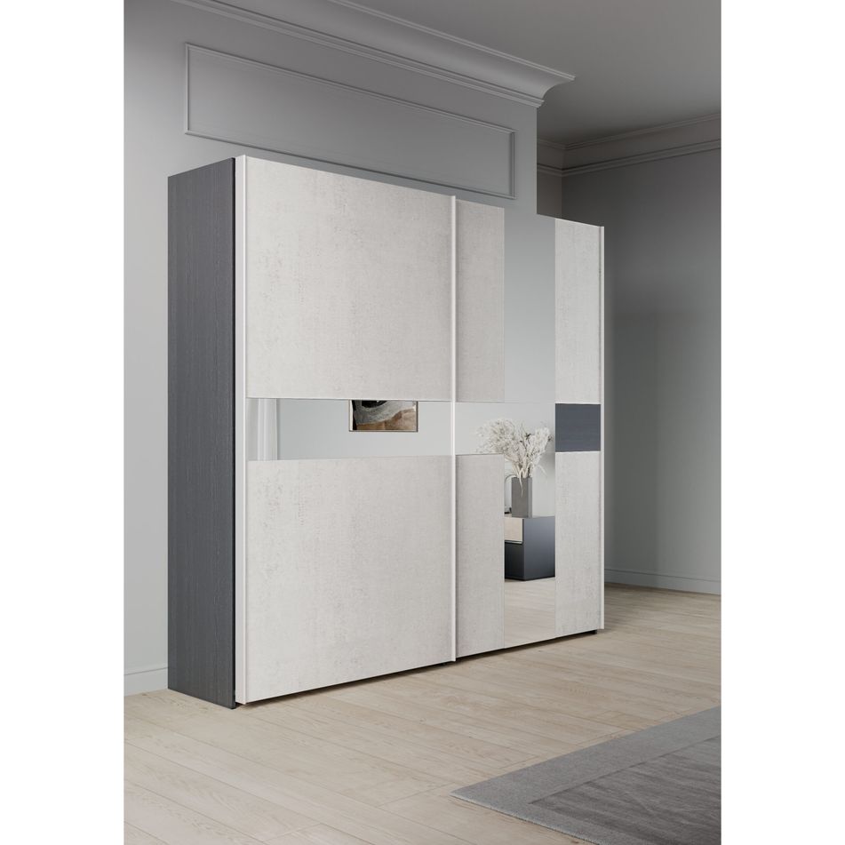 camera-da-letto-luna-effetto-legno-grigio-scuro-e-cemento-completa-di-letto-comodini-como-e-armadio-scorrevole-2-ante