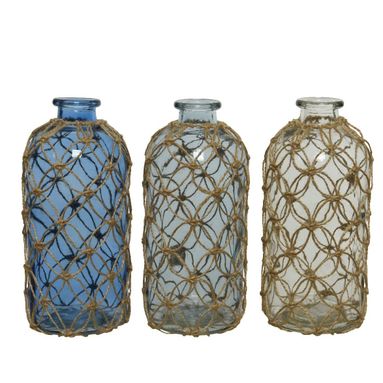 VASO IN VETRO D.12XH25CM CON RETE IN JUTA