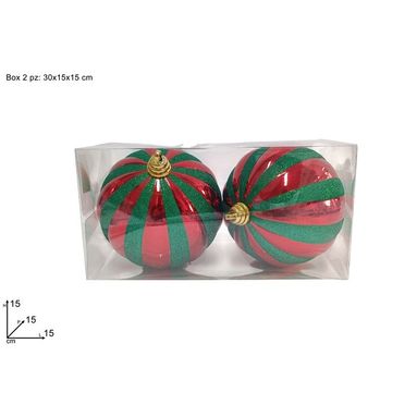 SFERE NATALIZIE 15CM ROSSO/VERDE GLITTER 2PZ