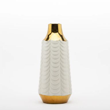 VASO DI DESIGN BIANCO ORO 11XH25CM.