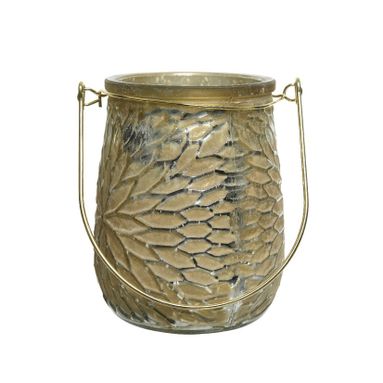 LANTERNA ORO 13CM EFFETTO FOGLIE