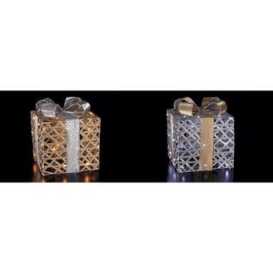 PACCO REGALO 40 LED 25X25XH30CM ORO / ARGENTO.
