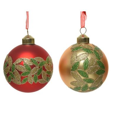 SFERA NATALIZIA IN VETRO ORO/ROSSO H8CM GLITTER