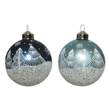 SFERA NATALIZIA 8CM BLU /AZZURRA CON ALBERI