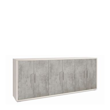 MOBILE 6 ANTE KIT 203X41XH84CM STRUTTURA OSSIDO BIANCO FRONTALE CEMENTO