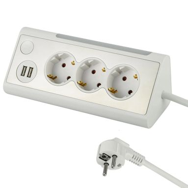 MULTIPRESA AD ANGOLO CON 3 SCHUKO 16A E 2 USB E LU