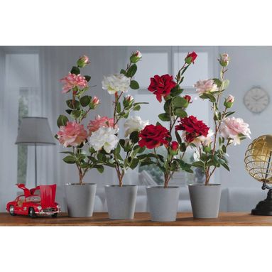 VASO CON ROSA 3 FIORI E 3 BOCCIOLI D.11XH55CM IN 4
