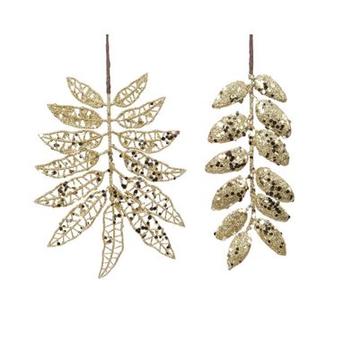 FOGLIA IN PLASTICA GLITTERATA ORO CON PAILETTES.