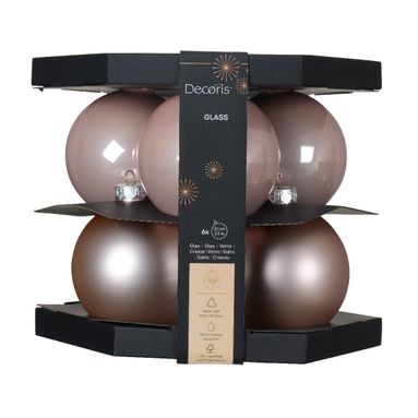 SFERE NATALIZIE 10CM ROSA CIPRIA 6PZ IN VETRO..