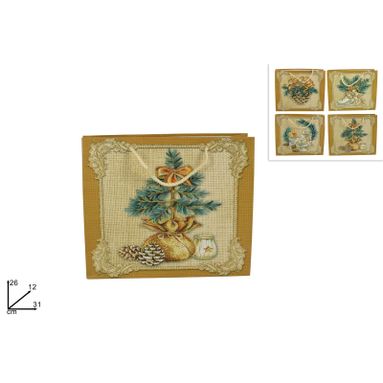 BUSTA REGALO DECORO JUTA NATALIZIO ORO 31X26X12CM.