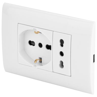 PLACCA CON PRESA 10/16A E SCHUKO 10/16A BIANCA