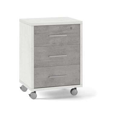 MOBILE 3 CASSETTI SU RUOTE 51X41XH71CM STRUTTURA OSSIDO BIANCO FRONTALE CEMENTO