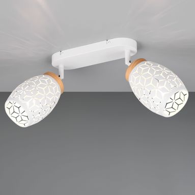 BARRA 2 SPOT E14 BIDAR 28CM BIANCA/LEGNO