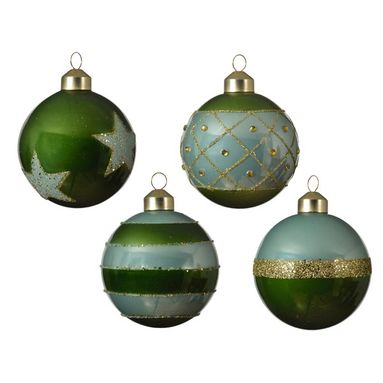 SFERA NATALIZIA VETRO VERDE H8CM RIGHE/QUADRI