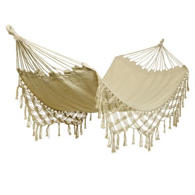 AMACA 200X100CM CREMA BEIGE CON FRANGE.