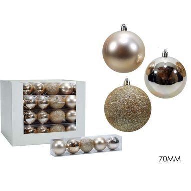 SFERE NATALIZIE 7CM CHAMPAGNE 5PZ ASSORTITE.
