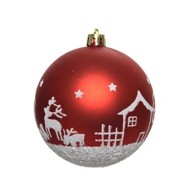 SFERA NATALIZIA 8CM ROSSA CON DECORI BIANCHI.