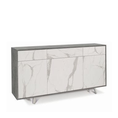 MOBILE 3 ANTE 3 CASSETTI KIT 164X41XH92CM STRUTTURA CEMENTO FRONTALE MARMO CALACATTA