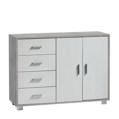 MOBILE 2 ANTE 4 CASSETTI KIT 116X41XH86CM STRUTTURA CEMENTO FRONTALE OSSIDO BIANCO
