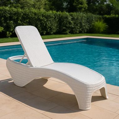 LETTINO RECLINABILE ATLANTIC IN RESINA BIANCA EFFETTO RATTAN CM.197X74XH36 