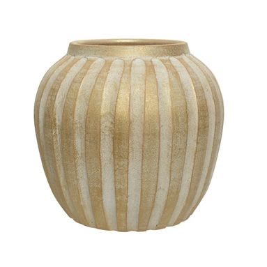 VASO IN TERRACOTTA BIANCO CON STRISCE D'ORATE DIA2