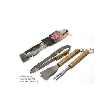 SET 3 UTENSILI CON MANICO DI LEGNO PER BARBECUE.