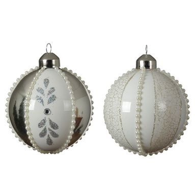 SFERA NATALIZIA SILVER CON PERLINE E GLITTER 8CM.