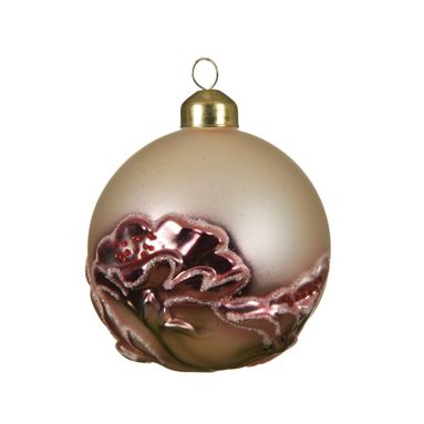 SFERA NATALIZIA IN VETRO ROSA 8CM CON RILIEVI.