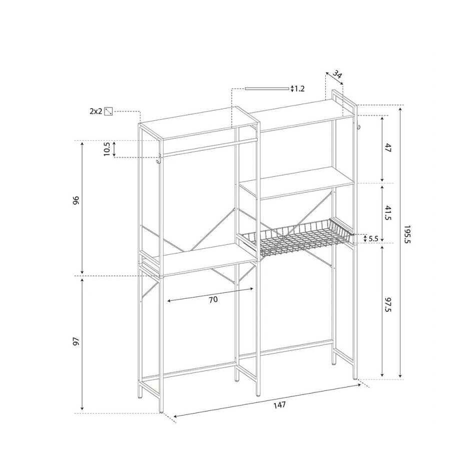 scaffale-sopra-lavatrice-147x34x195cm-bianco
