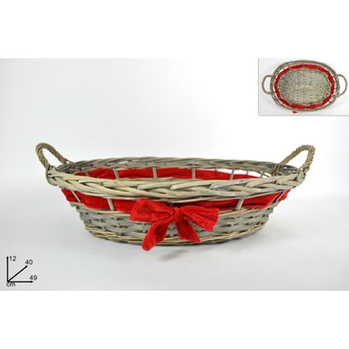 CESTA OVALE 49X40CM GRIGIA C/BORD.VELLUTO ROSSO.