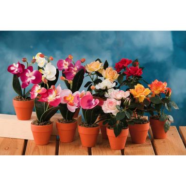 VASO CON ROSE / ORCHIDEE D.12XH18CM