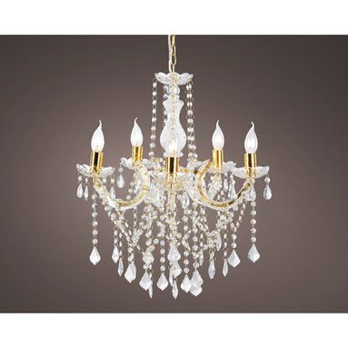 LAMPADARIO IN VETRO 5 LAMPADE CON DECORI PENDENTI
