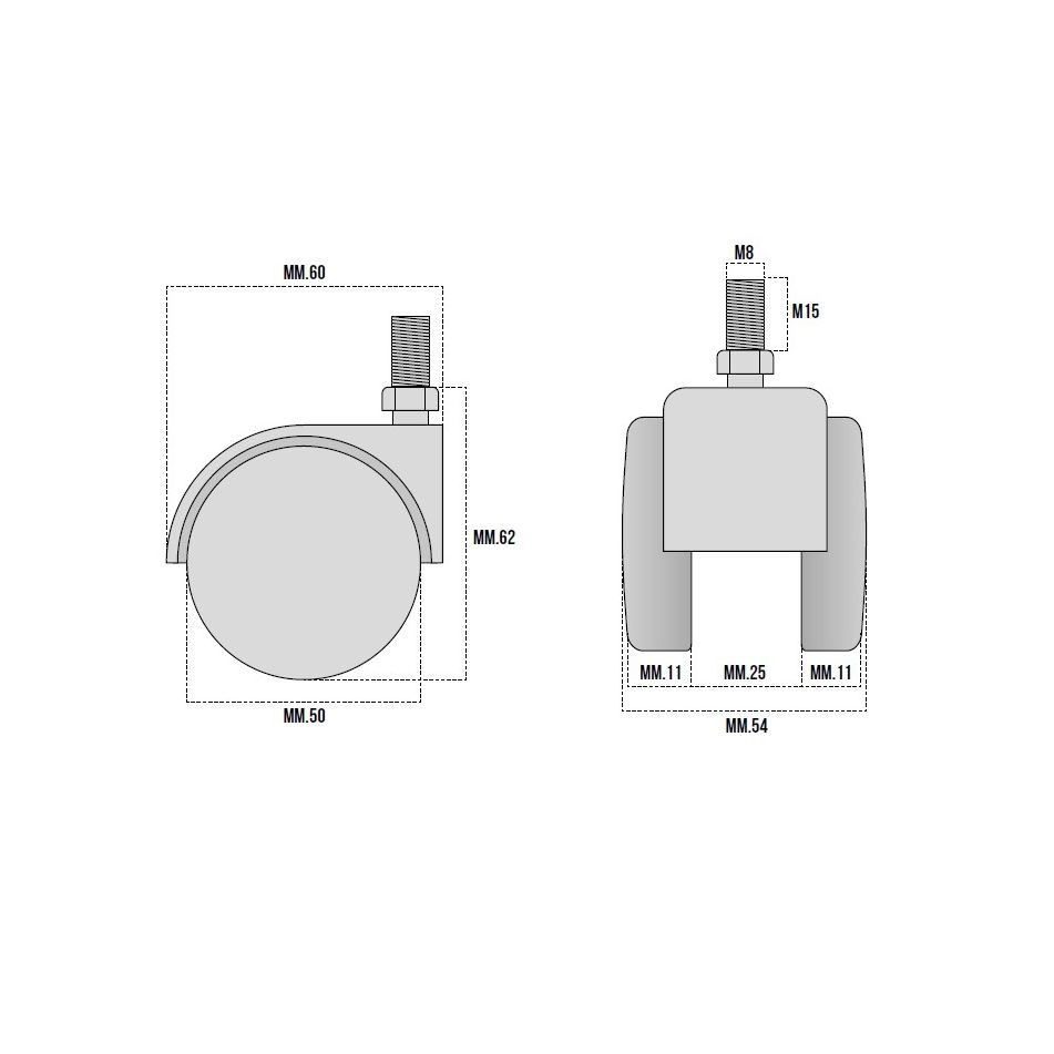 ruota-nylon-mm-dot-50-neutra-con-perno-m8x15