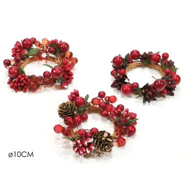 GIROCANDELA D.10CM CON PERLE ROSSE IN 3 MODELLI.