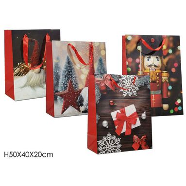 BUSTA GLITTERATA NATALE MAXI ASSORTITA.