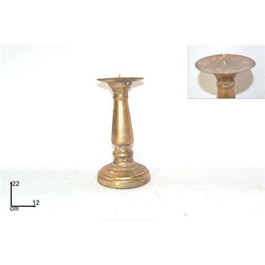 CANDELIERE METALLO 22CM ORO ANTICHIZZATO.