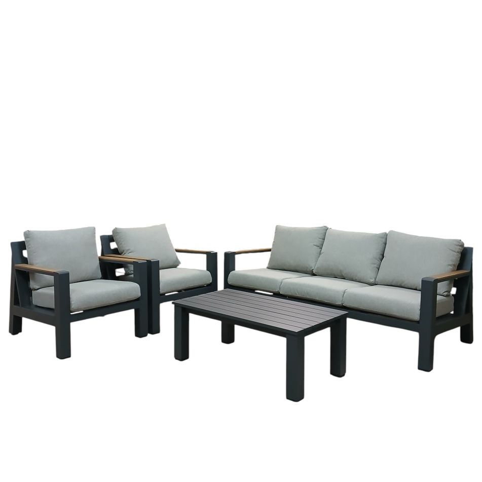 set-salotto-kristian-con-divano-3-posti-2-poltrone-e-tavolo-basso-in-alluminio-nero-con-braccioli-effetto-legno-e-cuscini-grigi