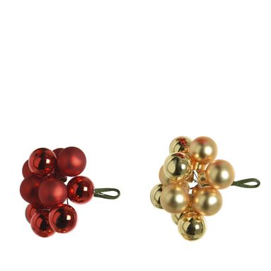 MINISFERE 2CM ROSSE / ORO A GRAPPOLO IN VETRO.
