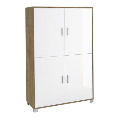 MOBILE 4 ANTE KIT 108X41XH161CM STRUTTURA OLMO CHIARO FRONTALE BIANCO LUCIDO