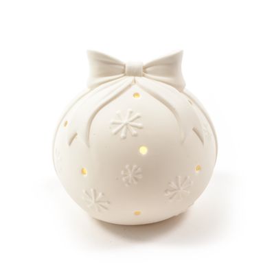 SFERA NATALIZIA LED 13CM BIANCA IN PORCELLANA.