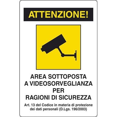 CARTELLO 20X30CM AREA VIDEOSORVEGLIATA