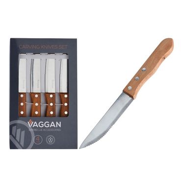 SET 4 COLTELLI IN ACCIAIO CON MANICO IN LEGNO