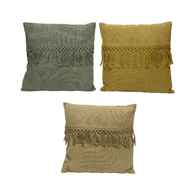 CUSCINO CON FRANGIA 45X45CM VERDE/SENAPE/BEIGE